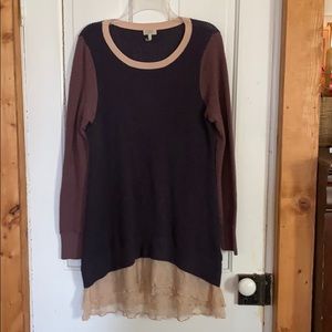 LOGO by Lori Goldstein Long Sweater with Lace
